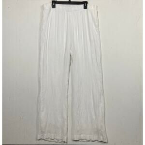 Abercrombie & Fitch White Crinkle Gauze Boho Textured Pull-On Wide Leg Pants XL